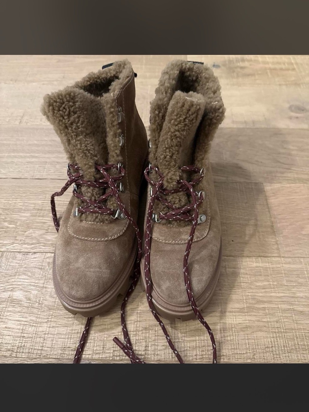rag & bone Taupe Suede Shearling Combat Boots